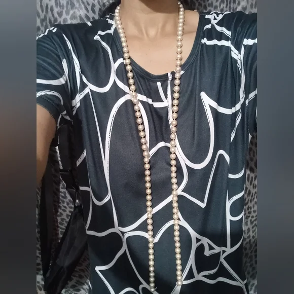 Women Ivory White Pearls Balls Long Necklace - Picture 5 of 10